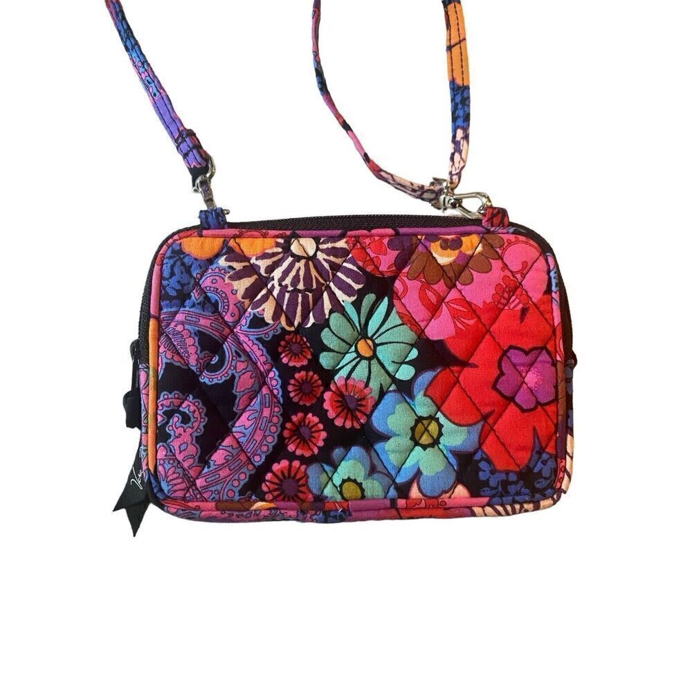 vera bradley All In One Crossbody Handbag Floral Fiesta Pink Black